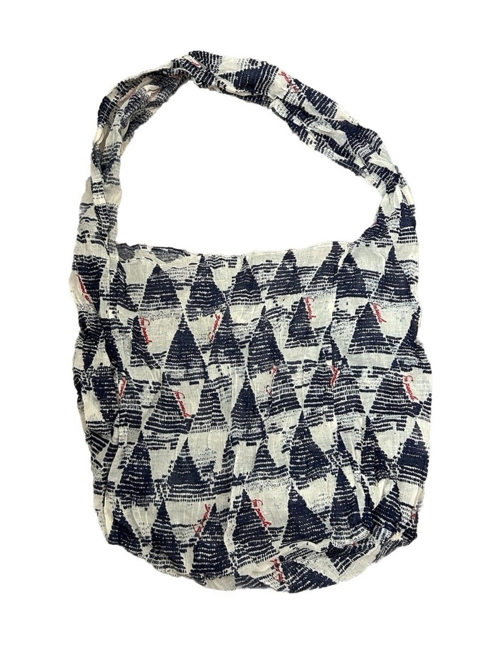 Free People Navy White Geometric Reusable Linen Tote Festival Hobo Packable Bag